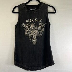 HRT & LUV Graphic Tank‎ Top Women's Size S Black Washed Western Skull Floral